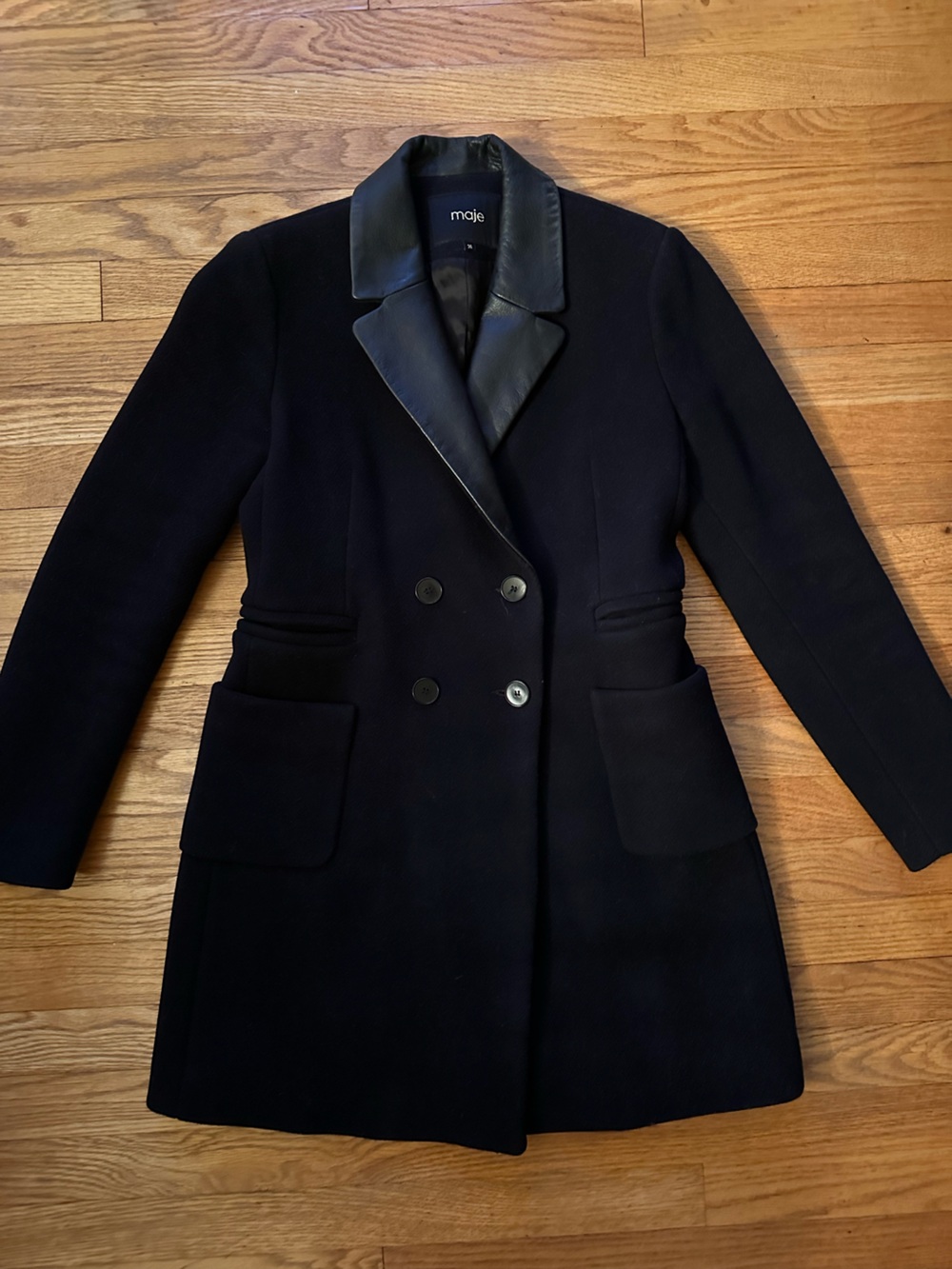 Maje leather trim wool coat, FR 36